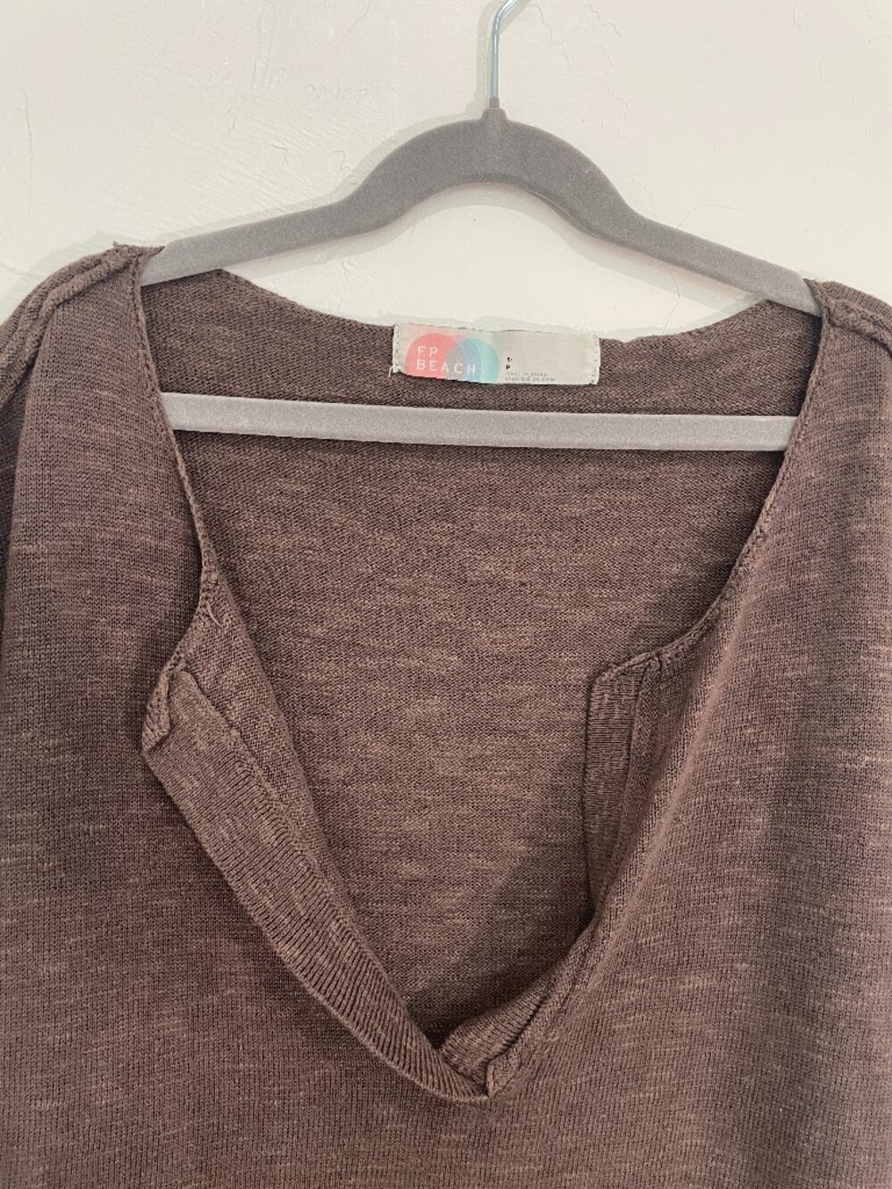Free People FP Beach Brown Knit Deep V-Neck Top